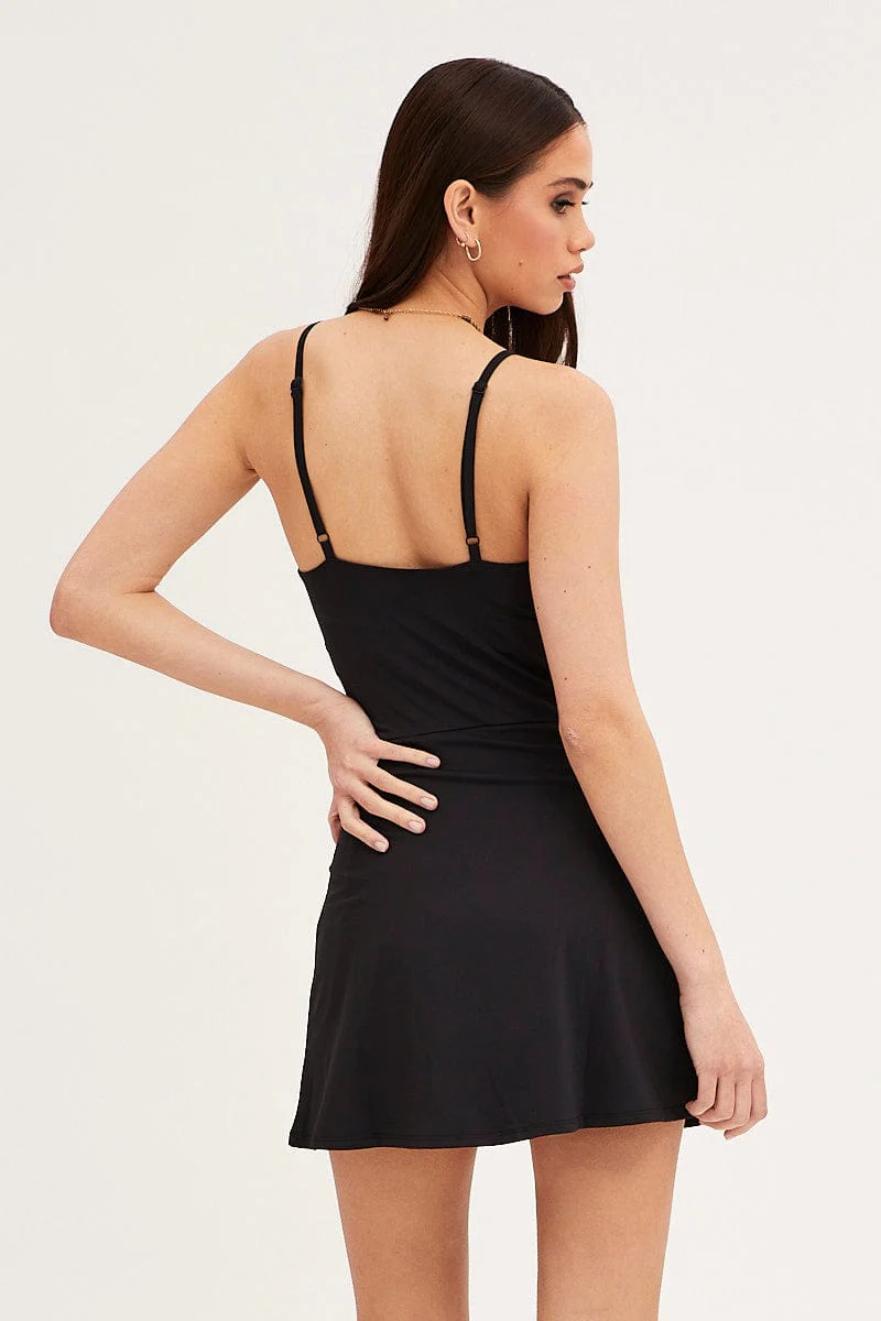 Black Mini Dress Round Neck Activewear