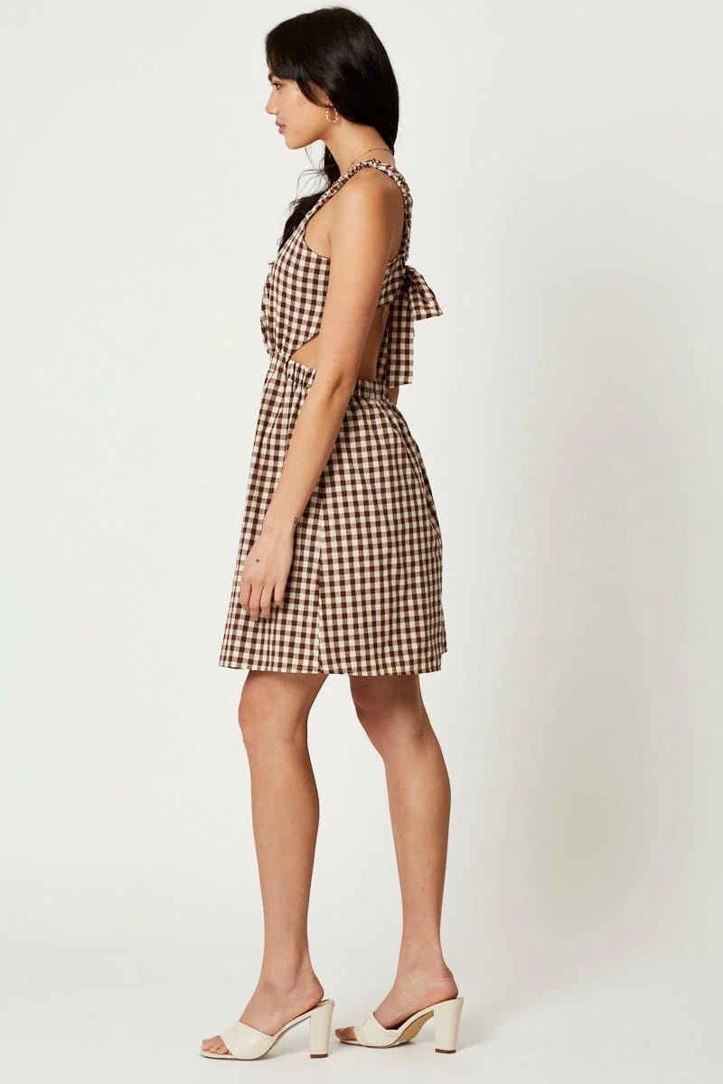 Check Mini Dress Sleeveless Evening