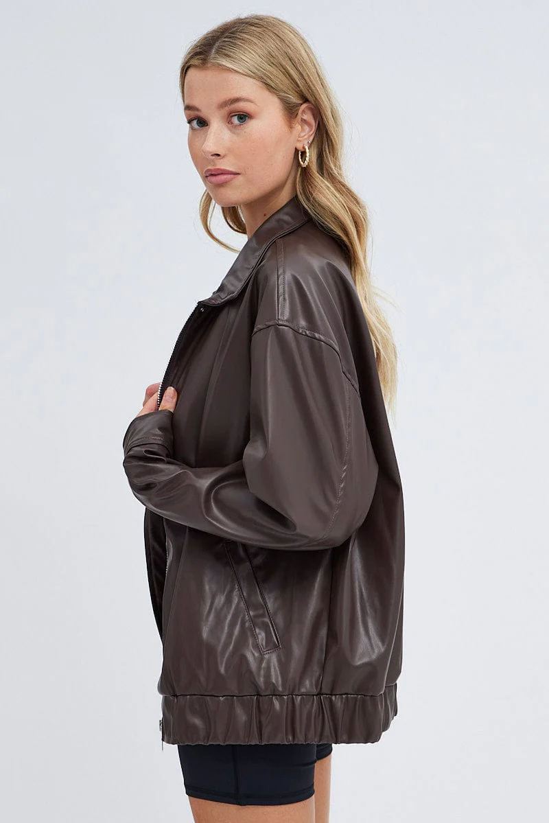 Brown PU oversized Jacket
