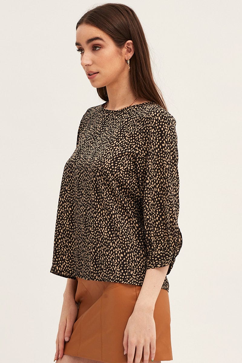 Black Three-Quarter Sleeve Work Wear Top