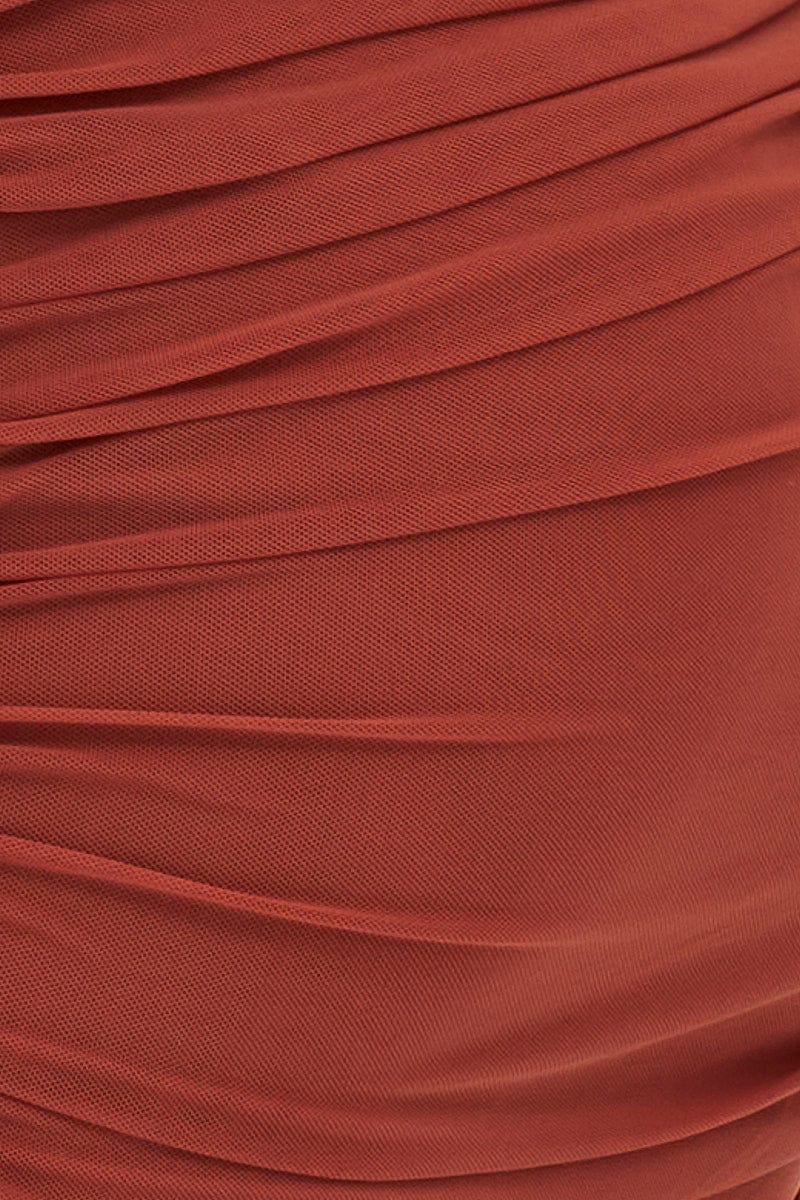 Brown Mini Dress Long Sleeve Evening Mesh