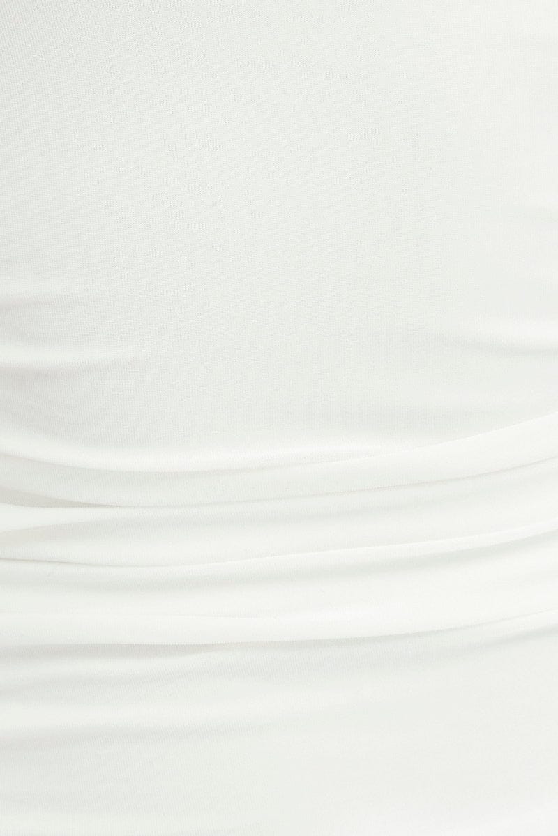 White Rose Top Halter Neck Crossover Rosette Stretch