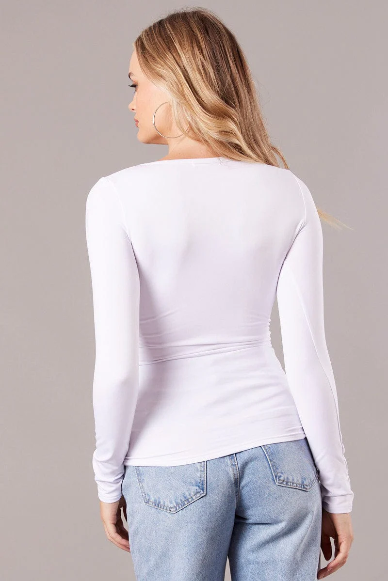 White Fleece Lined Top Long Sleeve Crew Neck