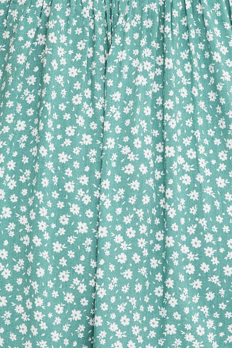 Green Ditsy Fit And Flare Dress Mini