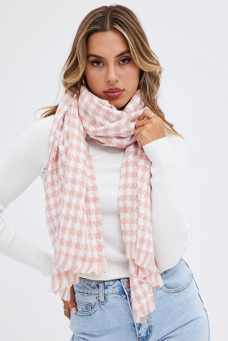 Pink Dogtooth Scarf with Raw Edge