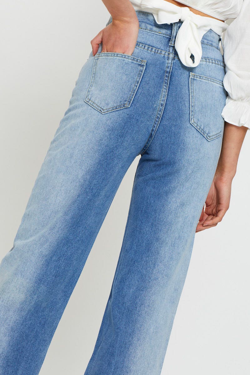 Blue Two Tone Colourblock Denim Jean