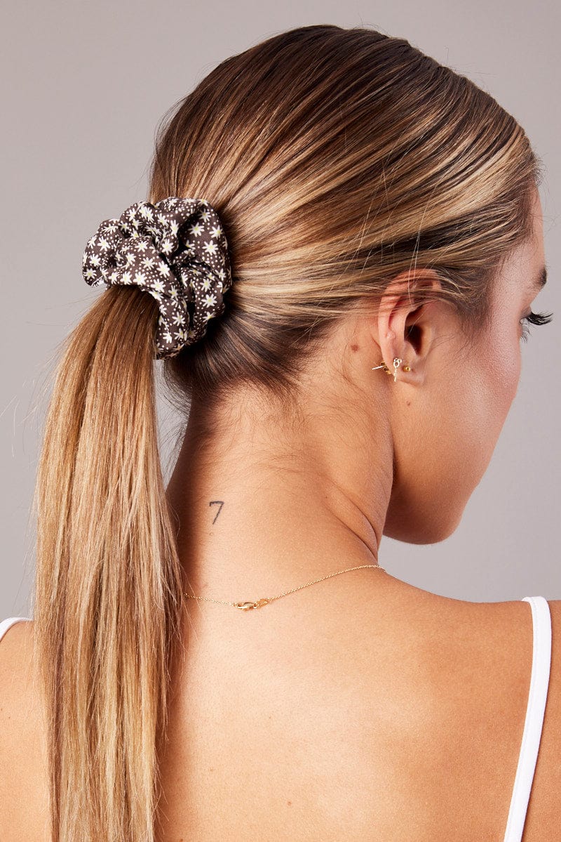 Brown Ditsy Scrunchie