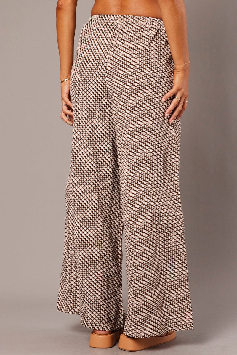 Brown Geo Wide Leg Pants High Rise