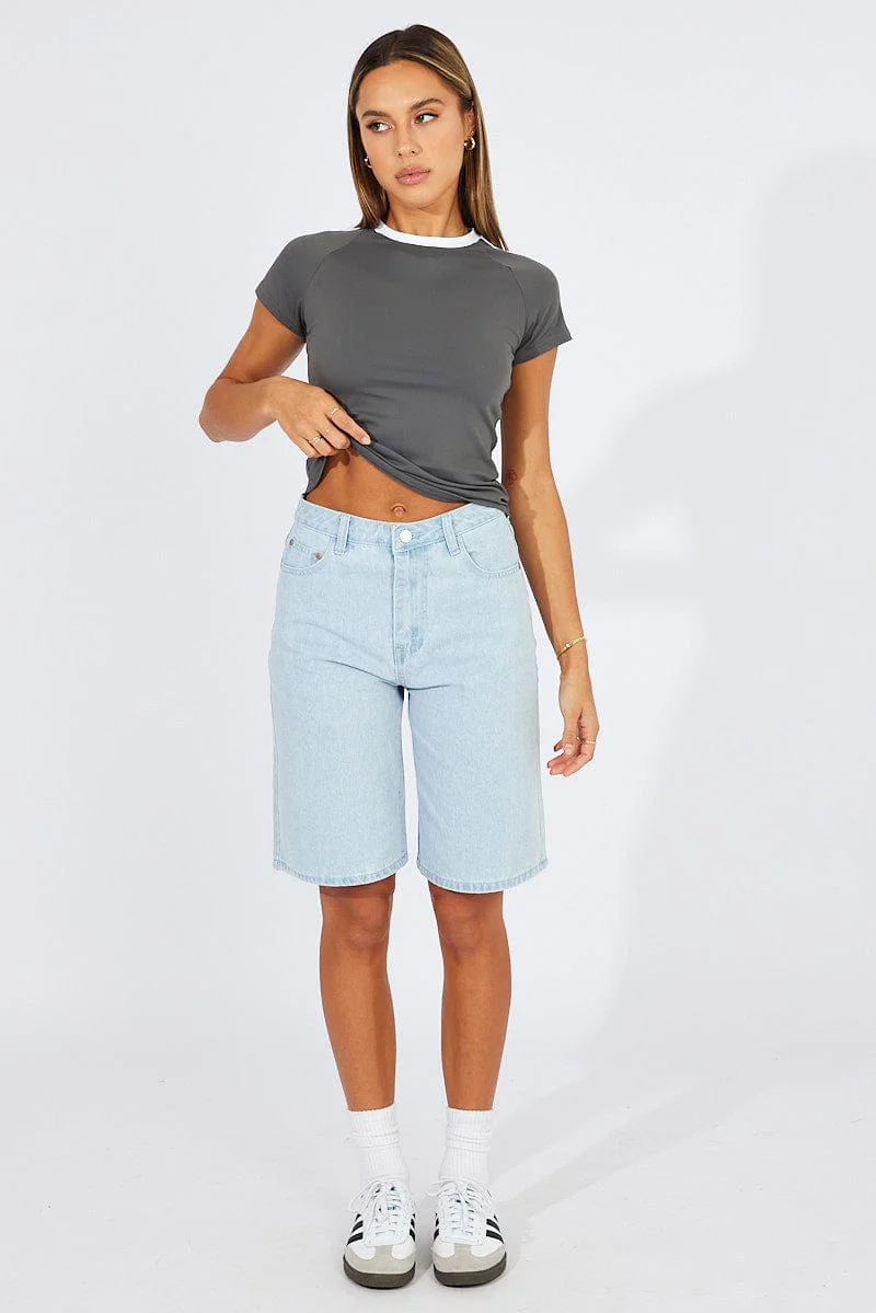 Grey Supersoft Top Short Sleeve Stripe