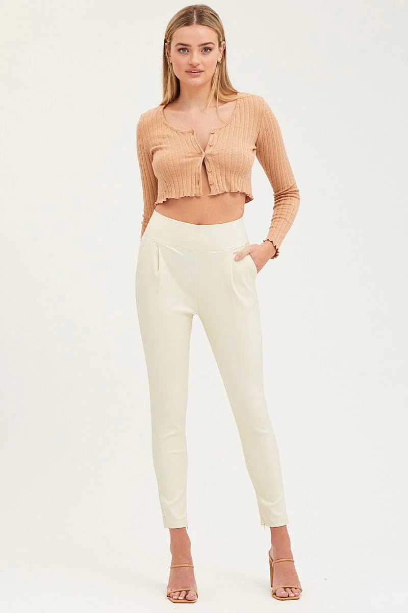 White Slim Pants High Rise