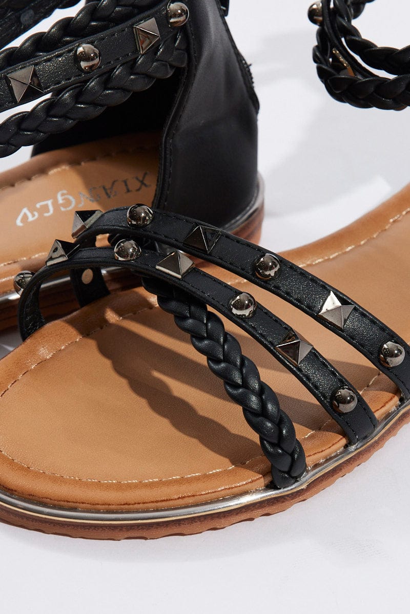 Black Flat Studded Sandals