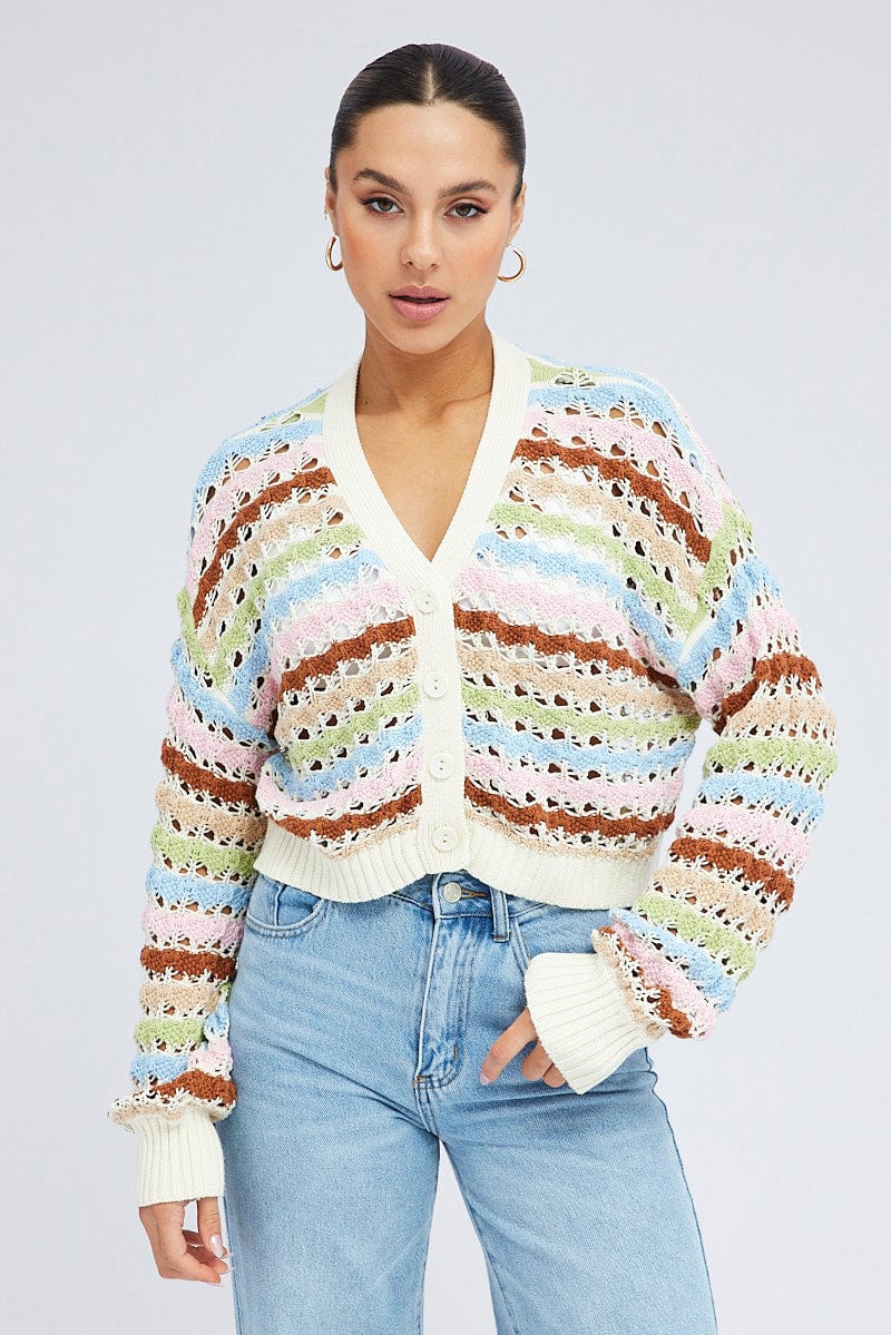 Multi Crochet Cardigan Long Sleeve
