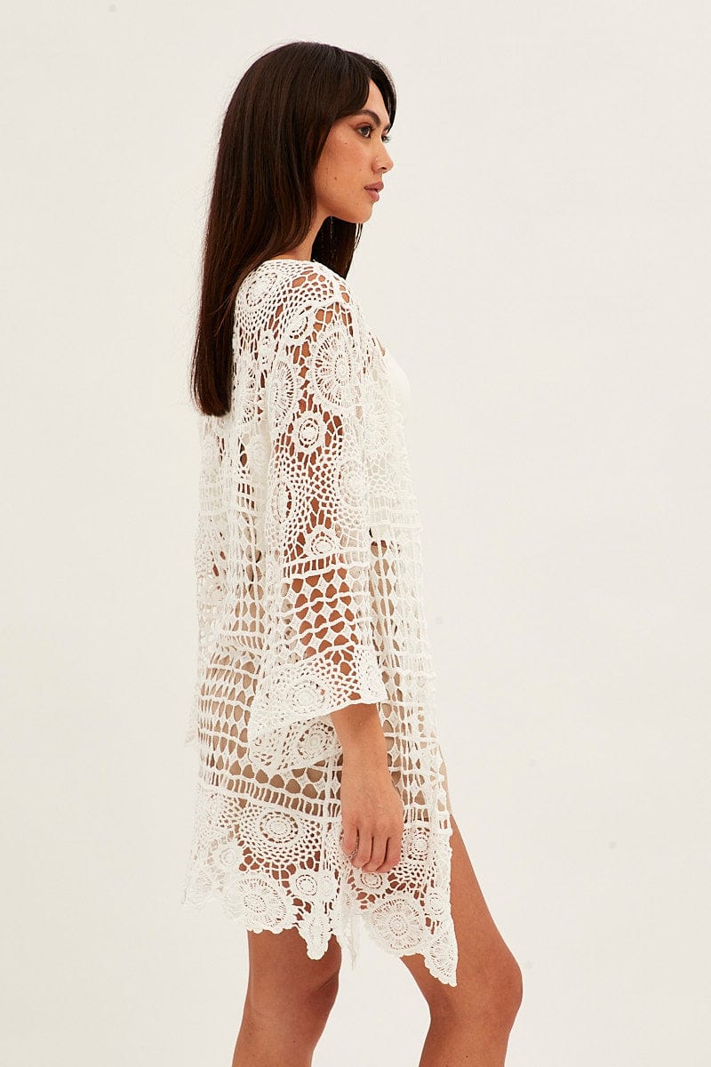 White Crochet Cardigan Long Sleeve Relaxed