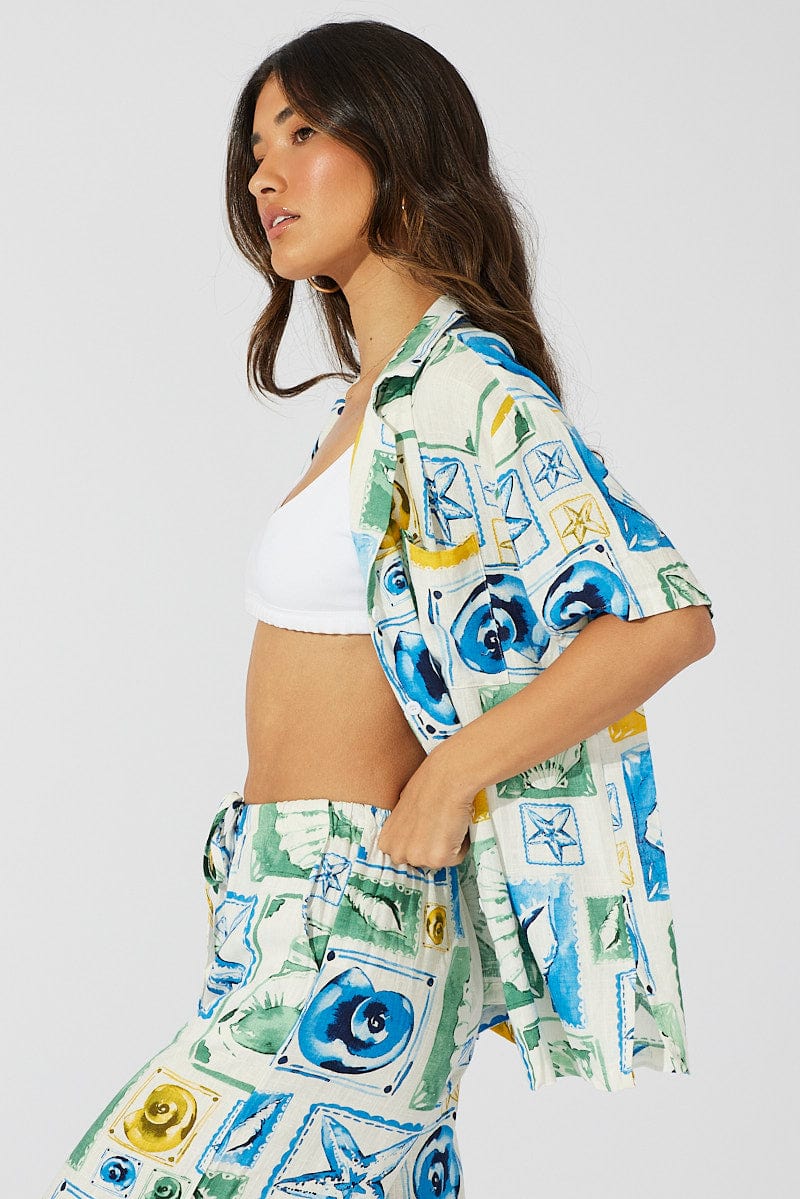 Multi Abstract Shirt Short Sleeve