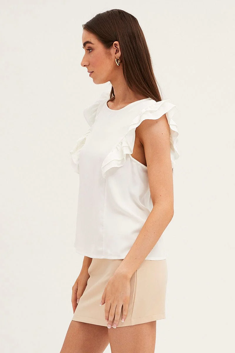 White Ruffle Sleeve Top