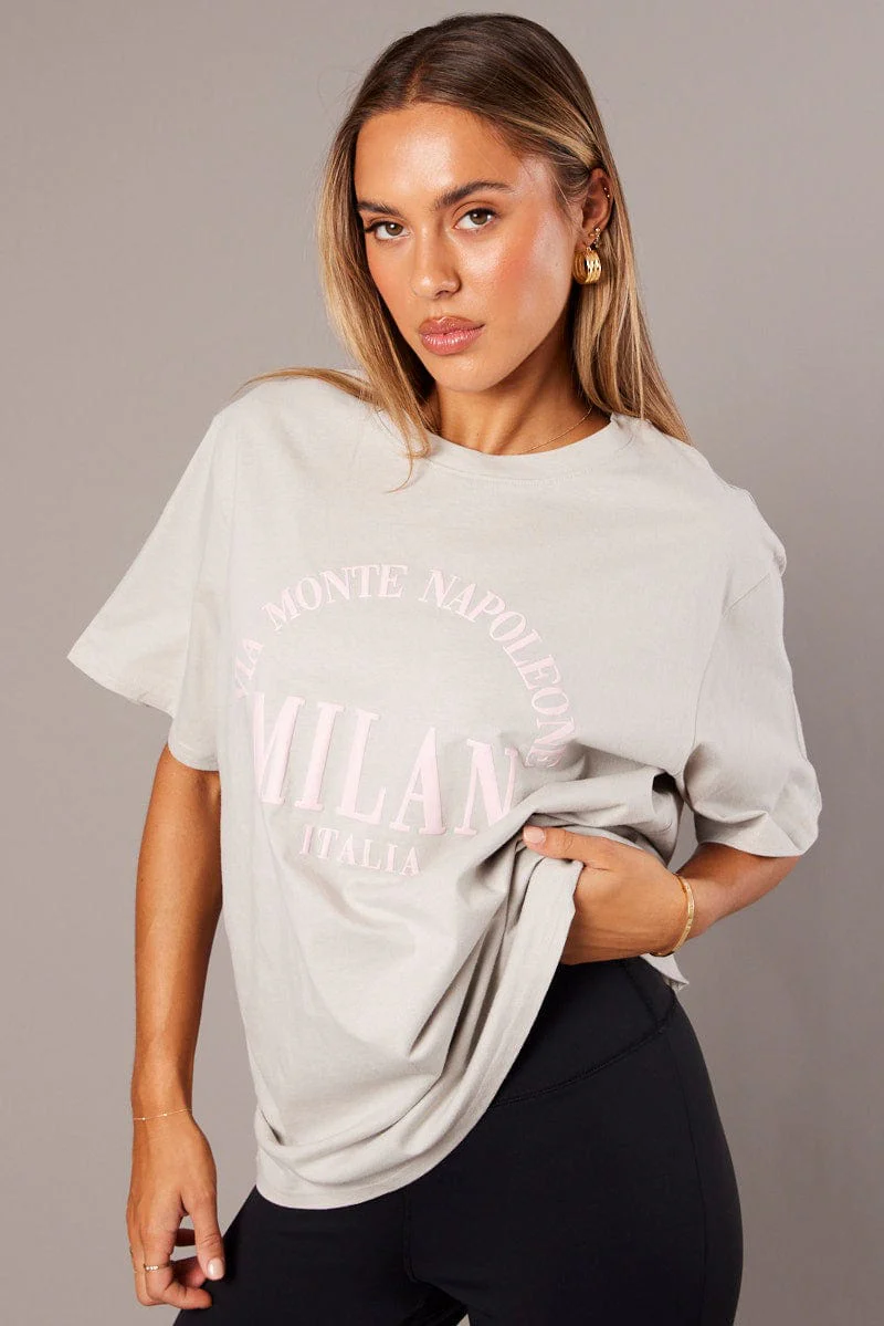 Grey Graphic Tee Short Sleeve