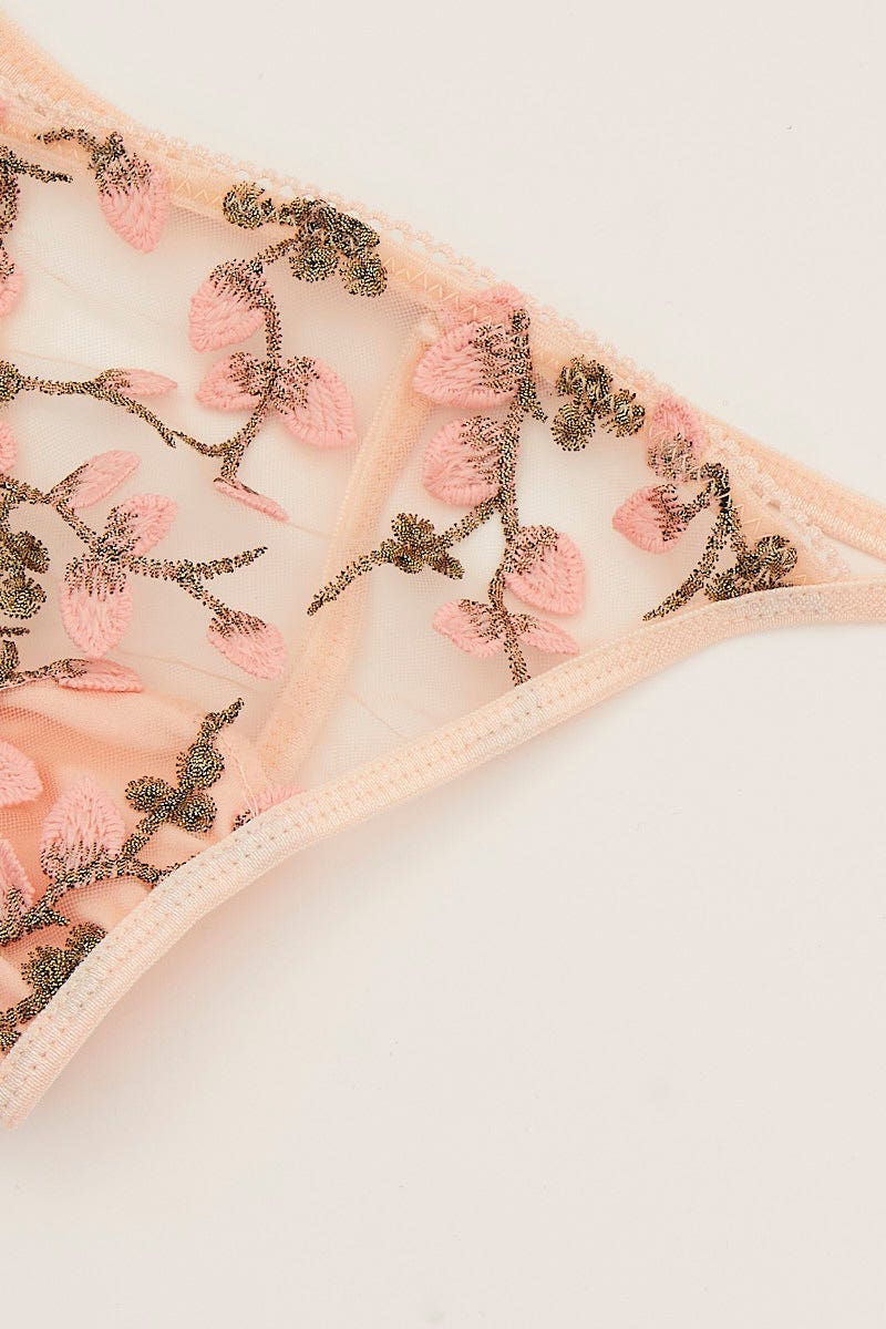 Pink Appliques Mesh Lingerie Set