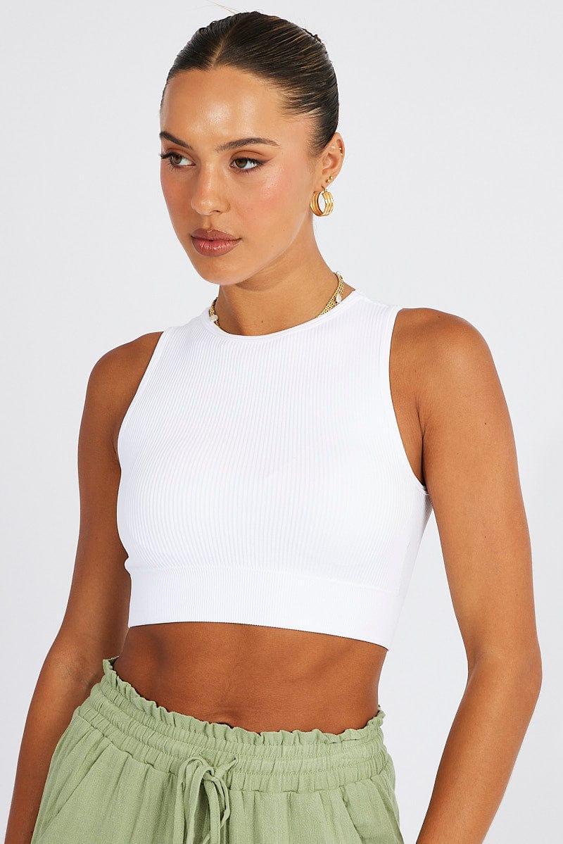 White Tank Top Crew Neck Seamless