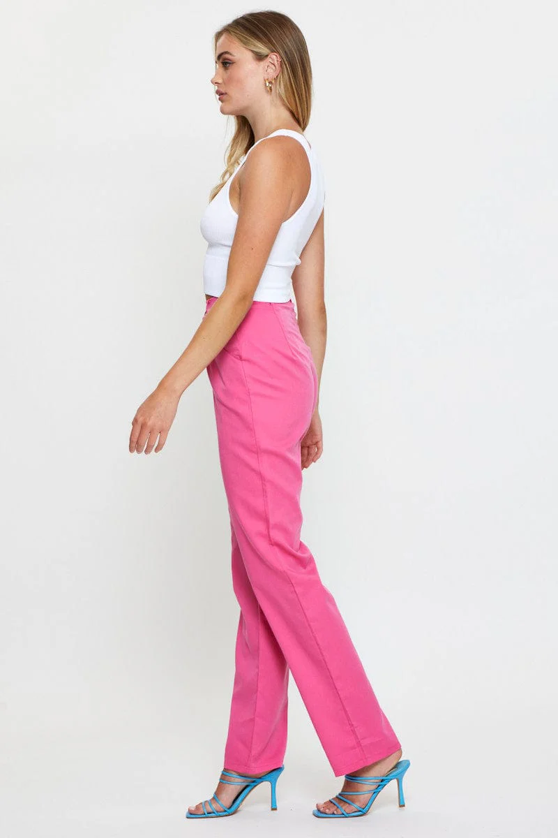 Pink Wide Leg Pant High Rise