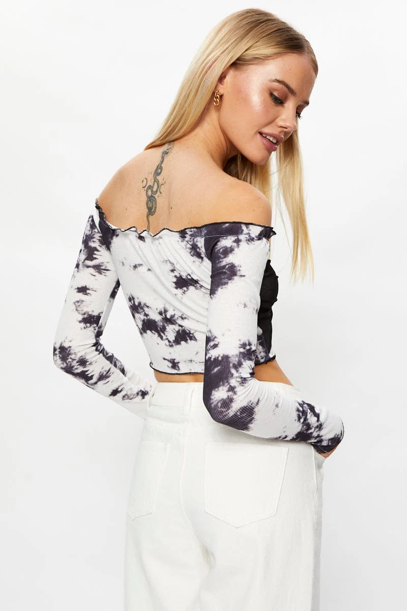 Multi Tie Dye Off Shoulder Top