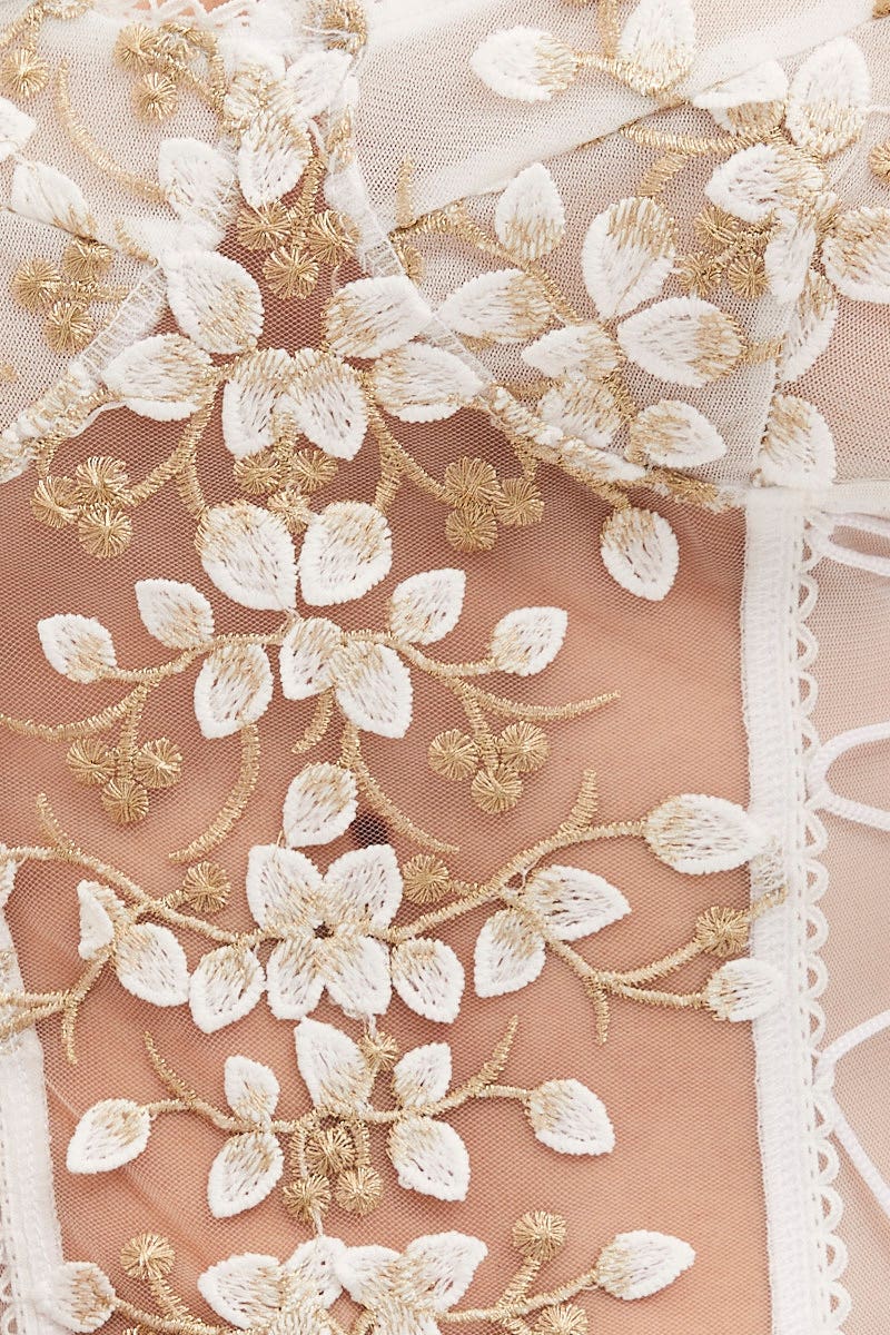 White Appliques Mesh Lace One Piece Teddy Bodysuit