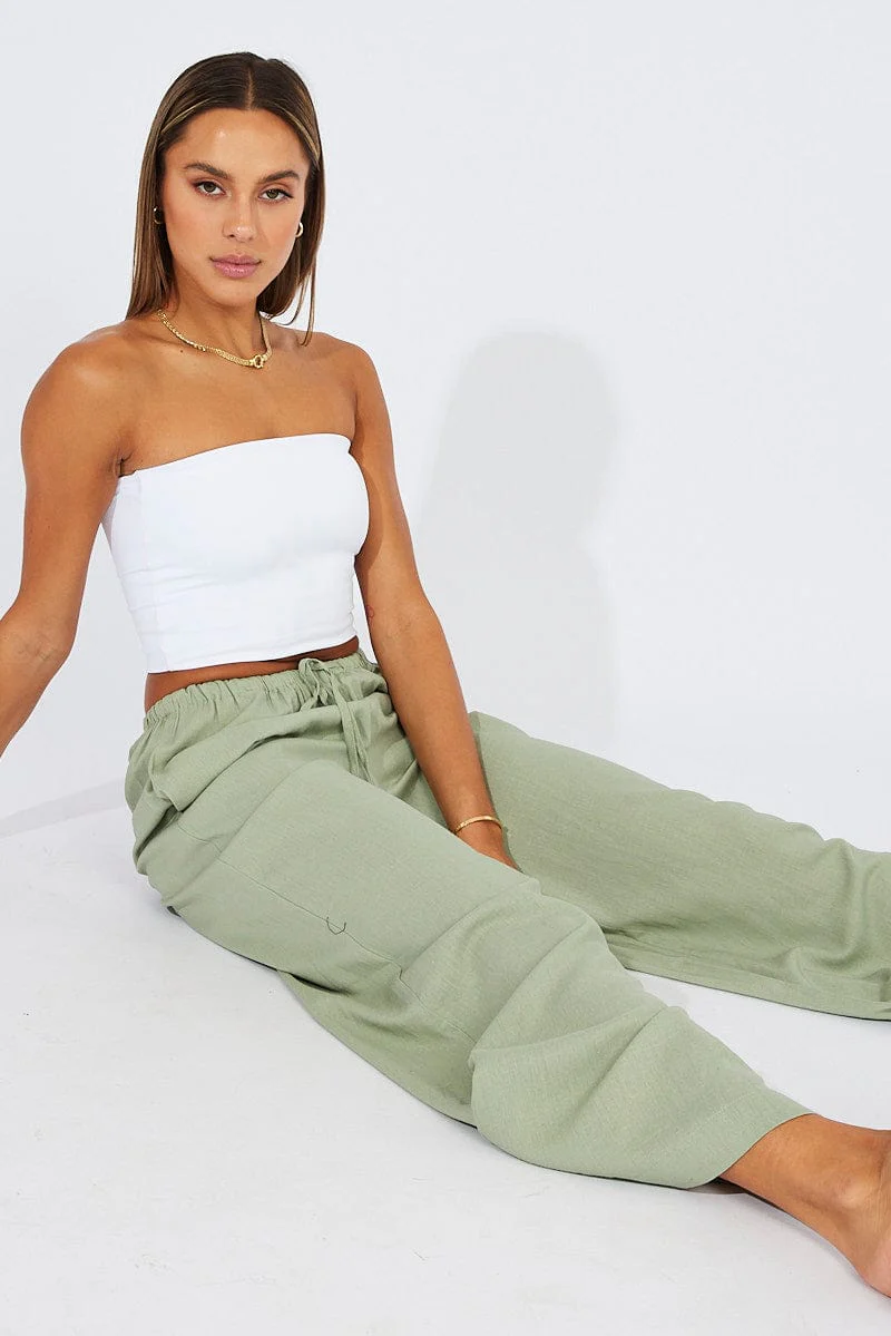 Green Wide Leg Pants High Rise