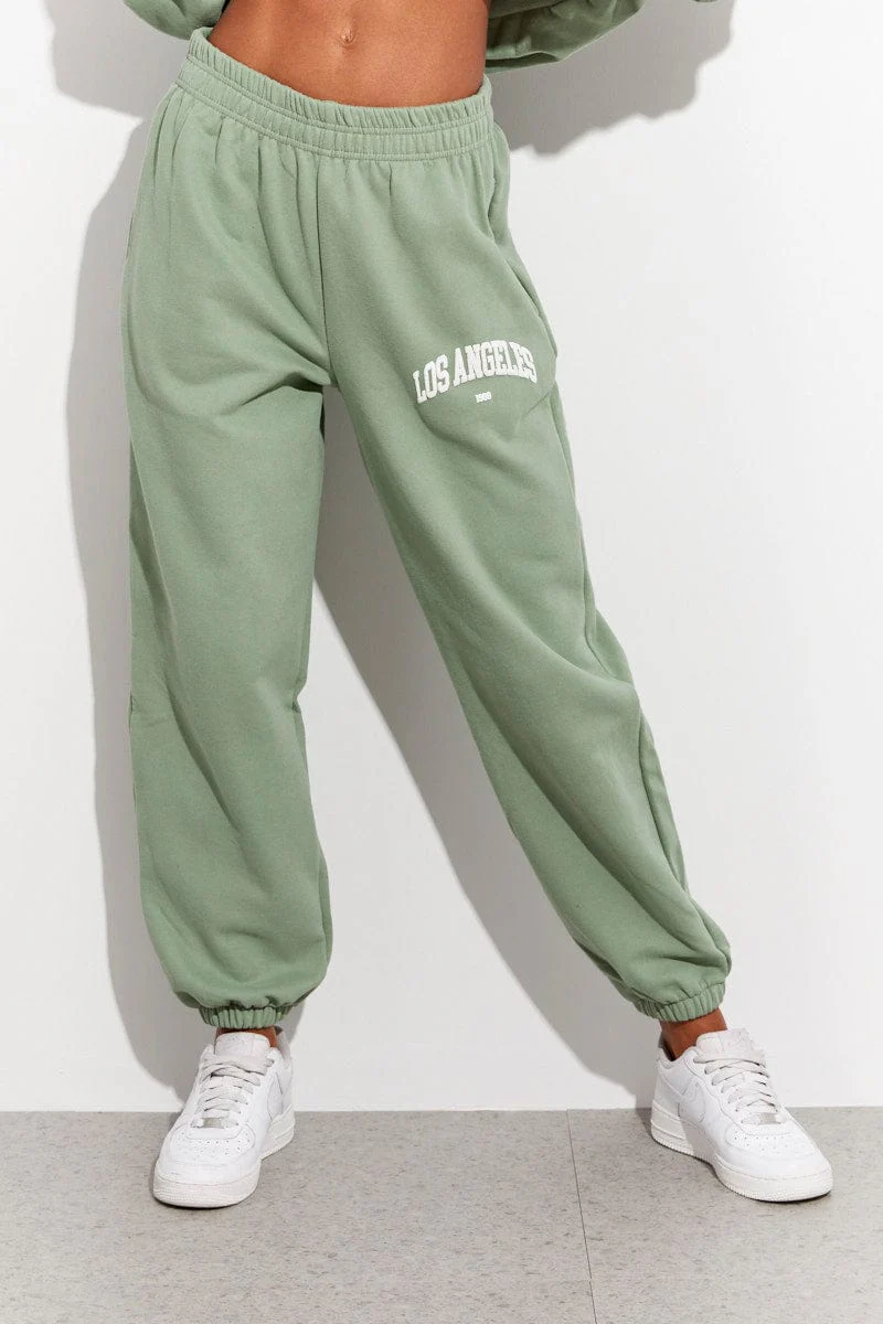 Green Track Pants High Rise Jogger