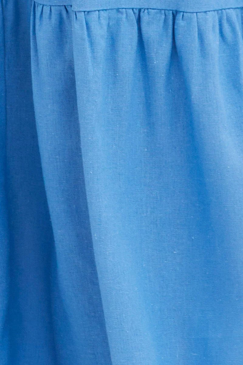 Blue Maxi Skirt High Waist Split Tiered