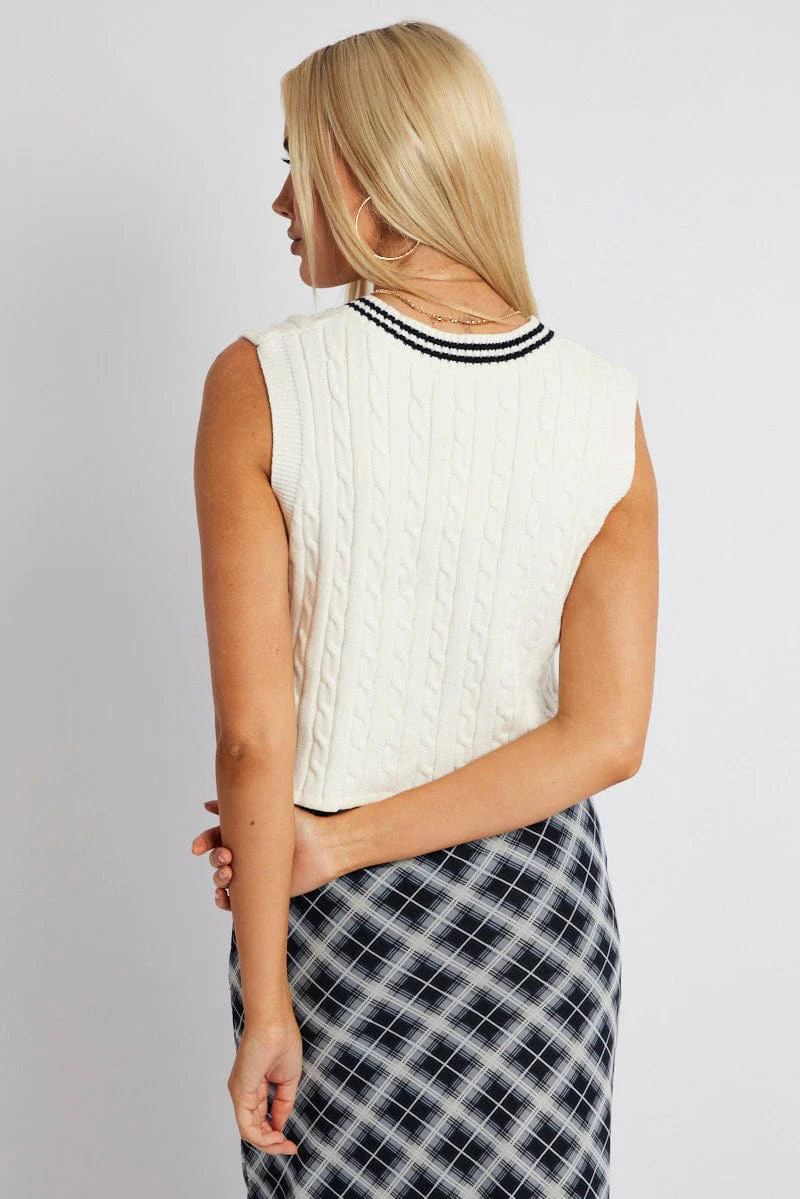 White Knit Vest V Neck