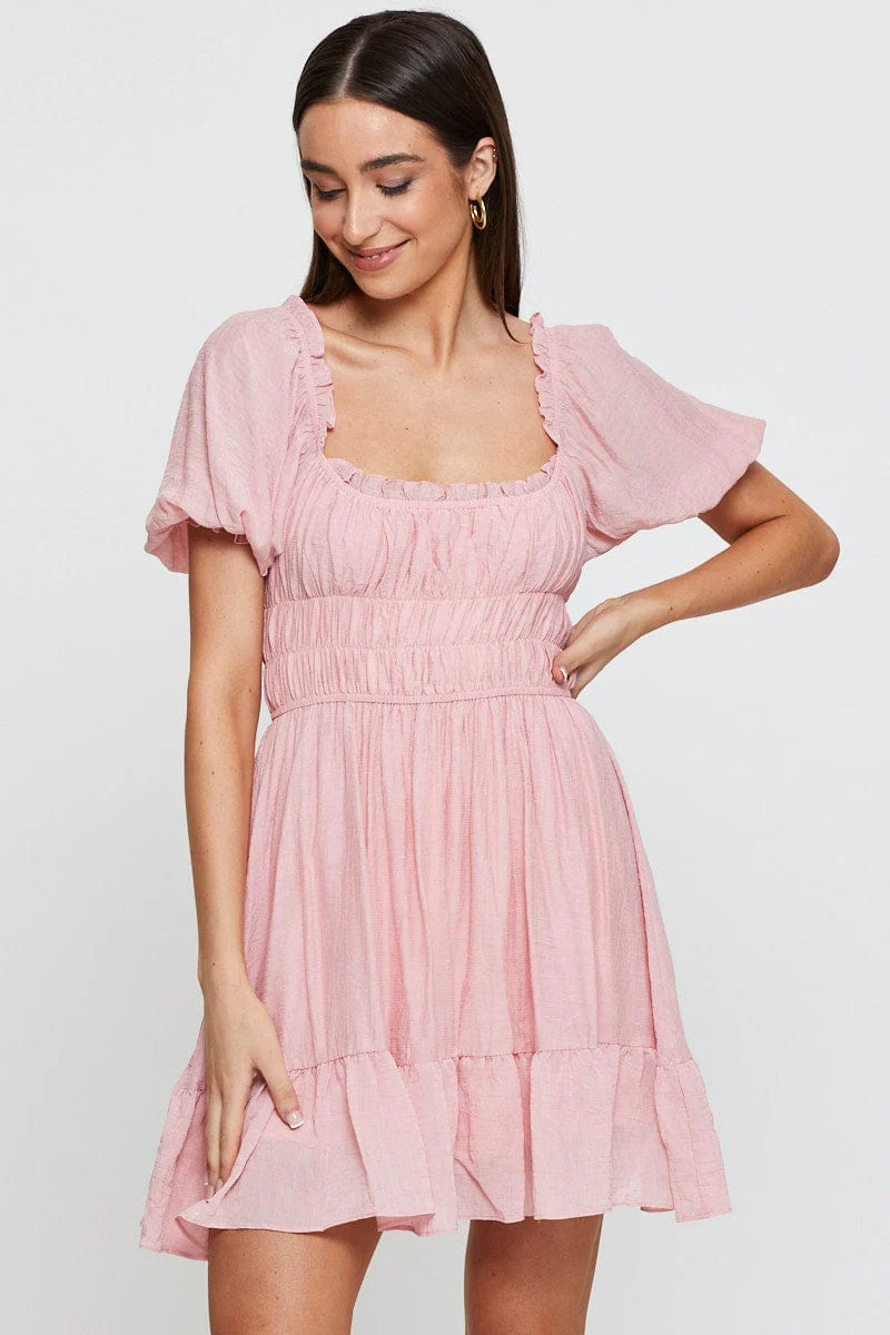 Pink Dress Short Sleeve Mini