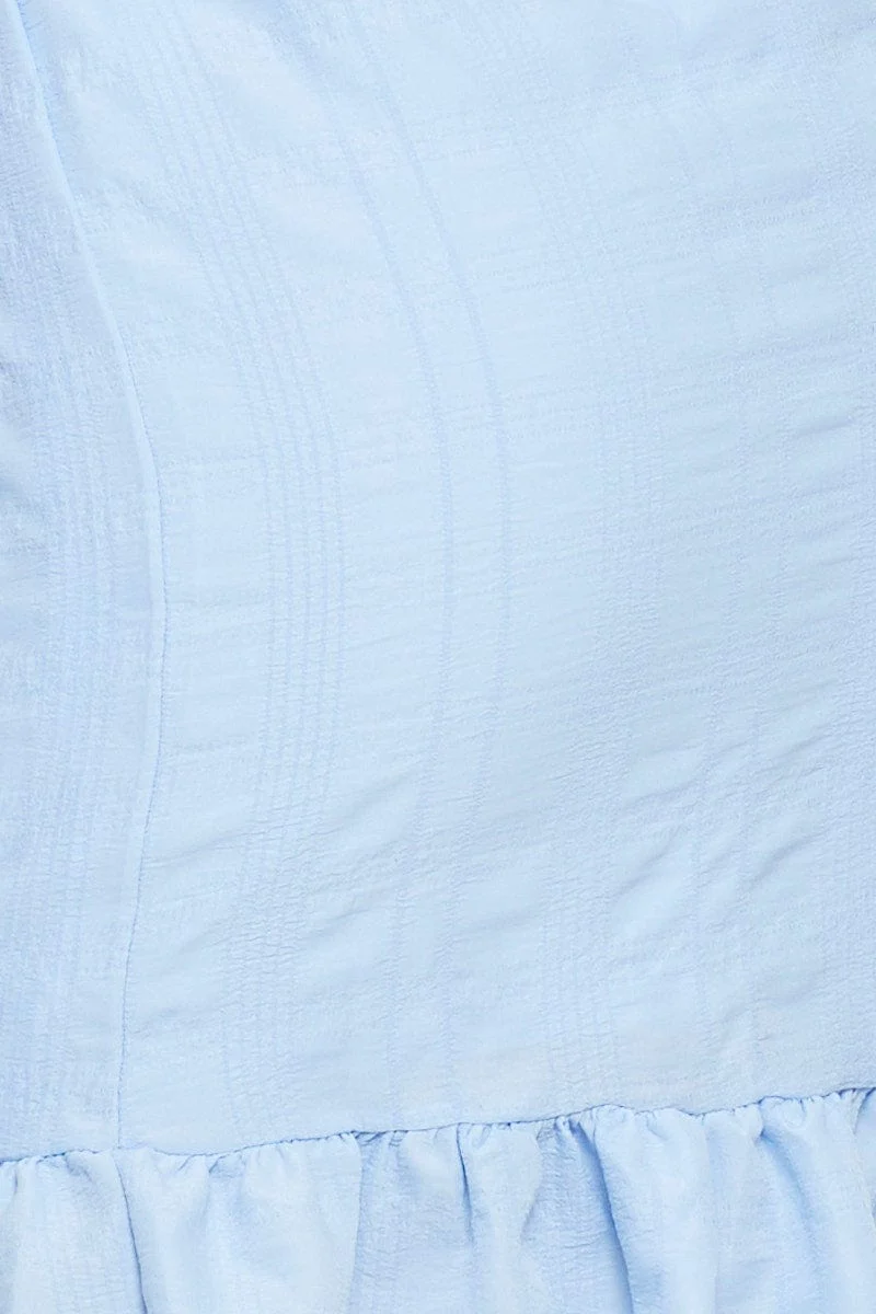 Blue Wrap Dress Short Sleeve V Neck