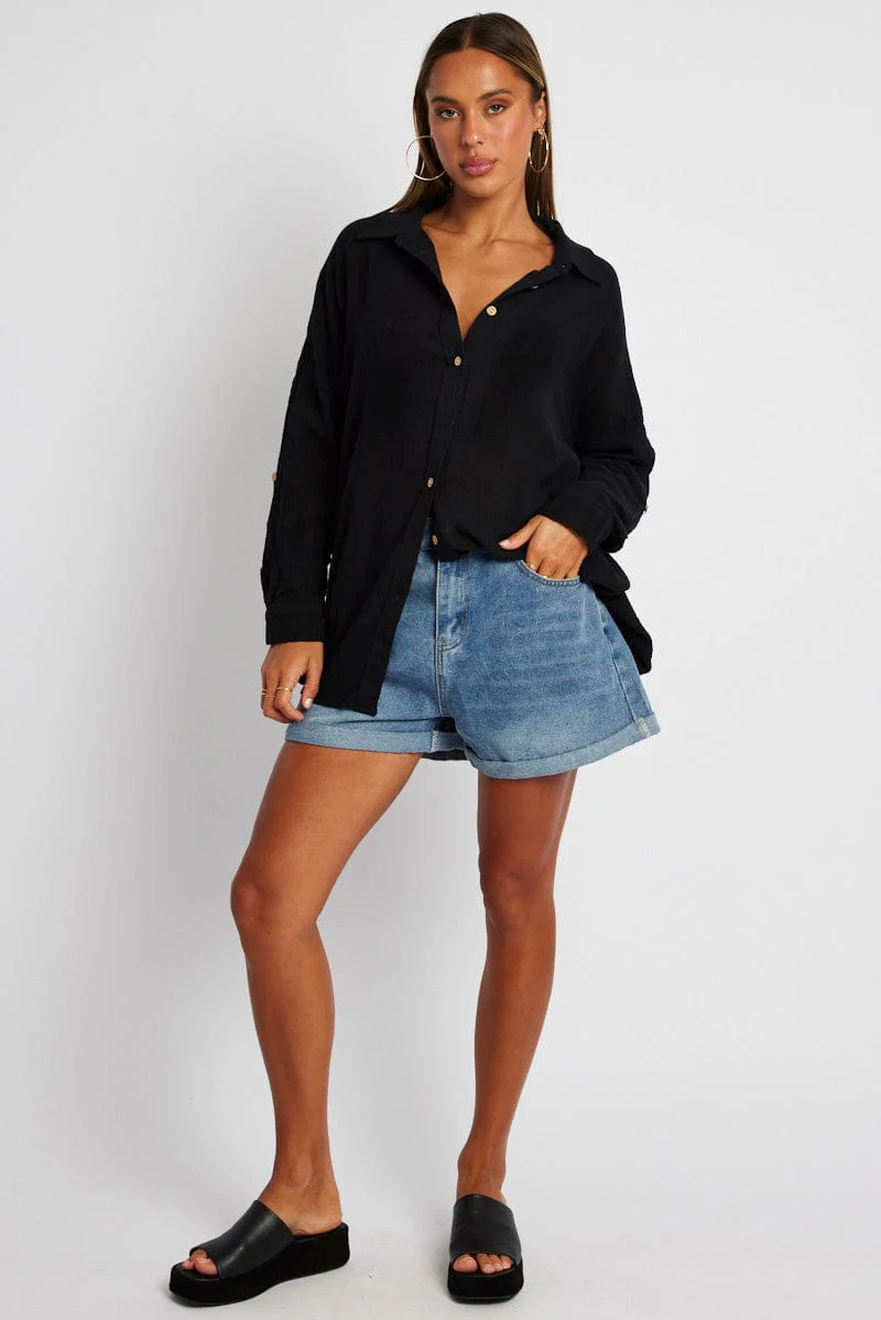 Black Shirt Long Sleeve Cotton