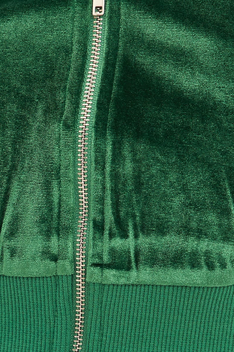 Green Velour Short Sleeve Zip Lounge Hoodie