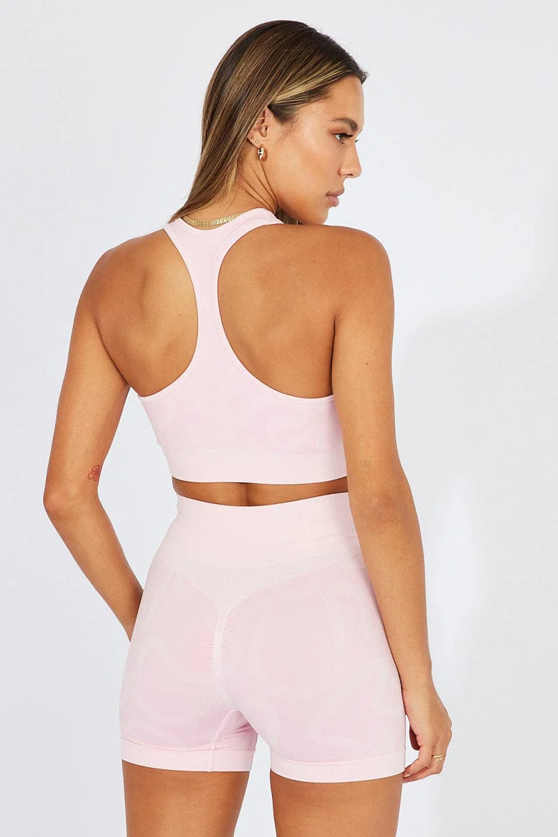 Pink Seamless Tank Top And Shorts Activewear Set