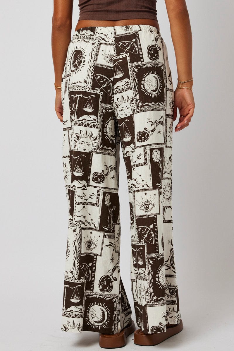 Black Abstract Wide Leg Pants High Rise