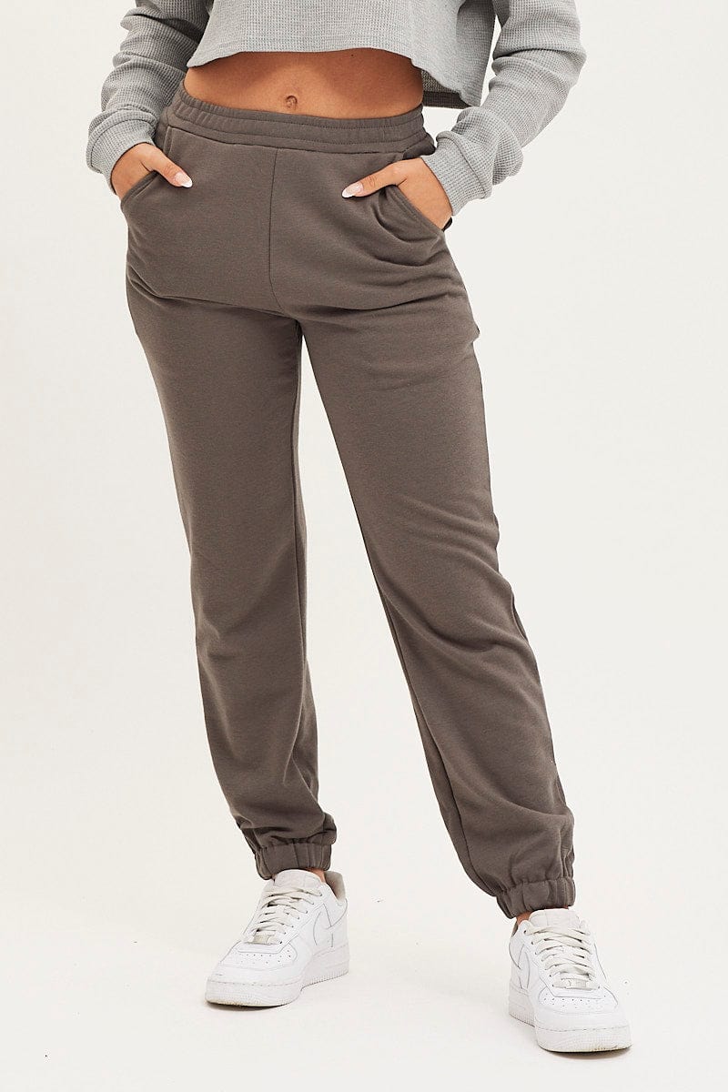 Grey Track Pants High Rise