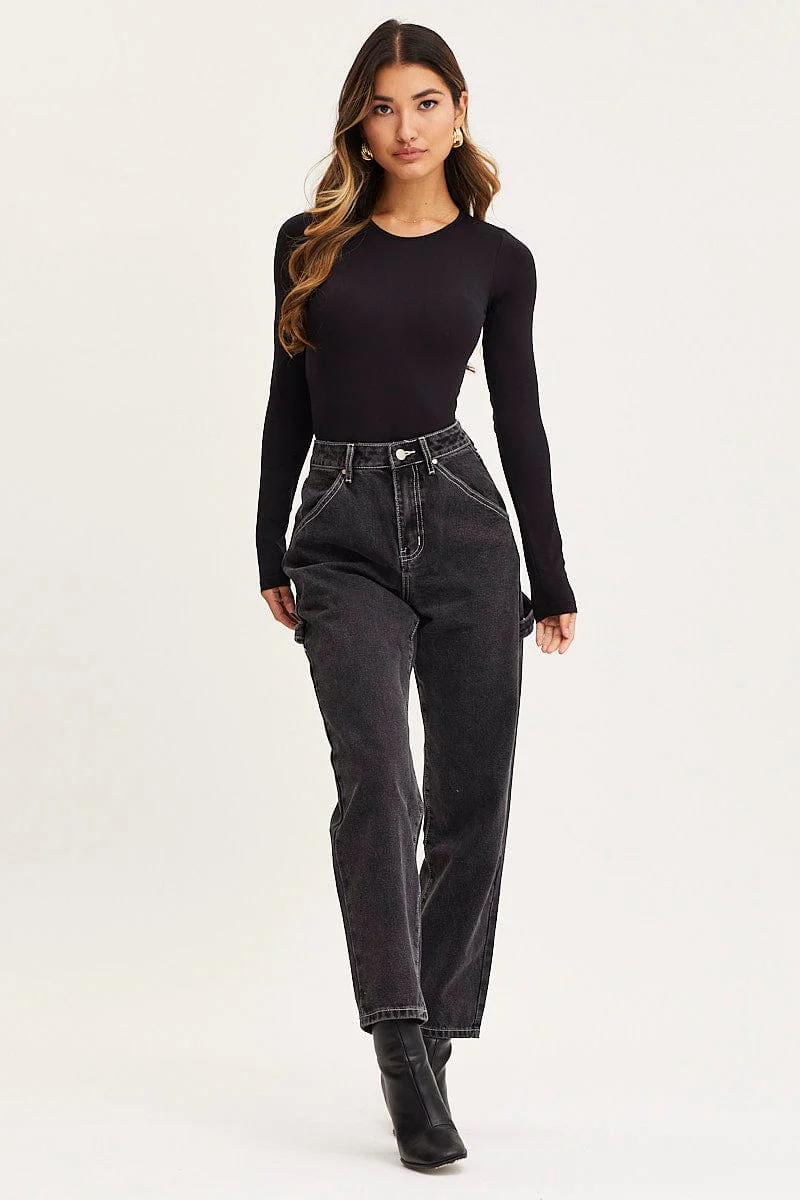 Black Carpenter Denim Jeans High Rise