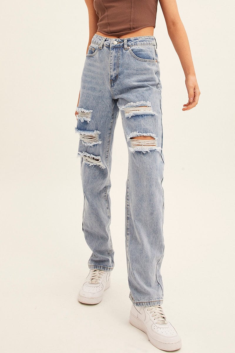 Blue Denim Jeans High Rise Boyfriend