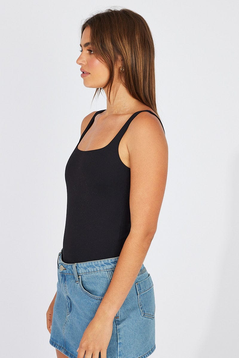 Black Supersoft Bodysuit Sleeveless Square-Cut Neck