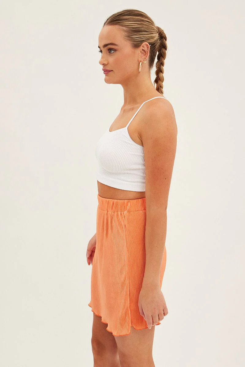 Orange Plisse Mini Skirt