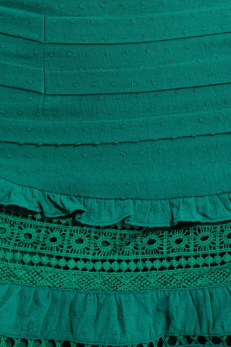 Green Flare Skirt Mini High Rise Frill Hem