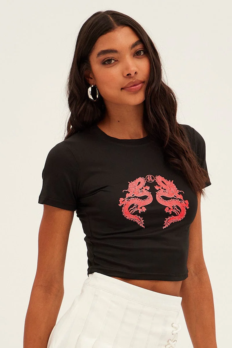 Black Dragon Graphic Crop Top