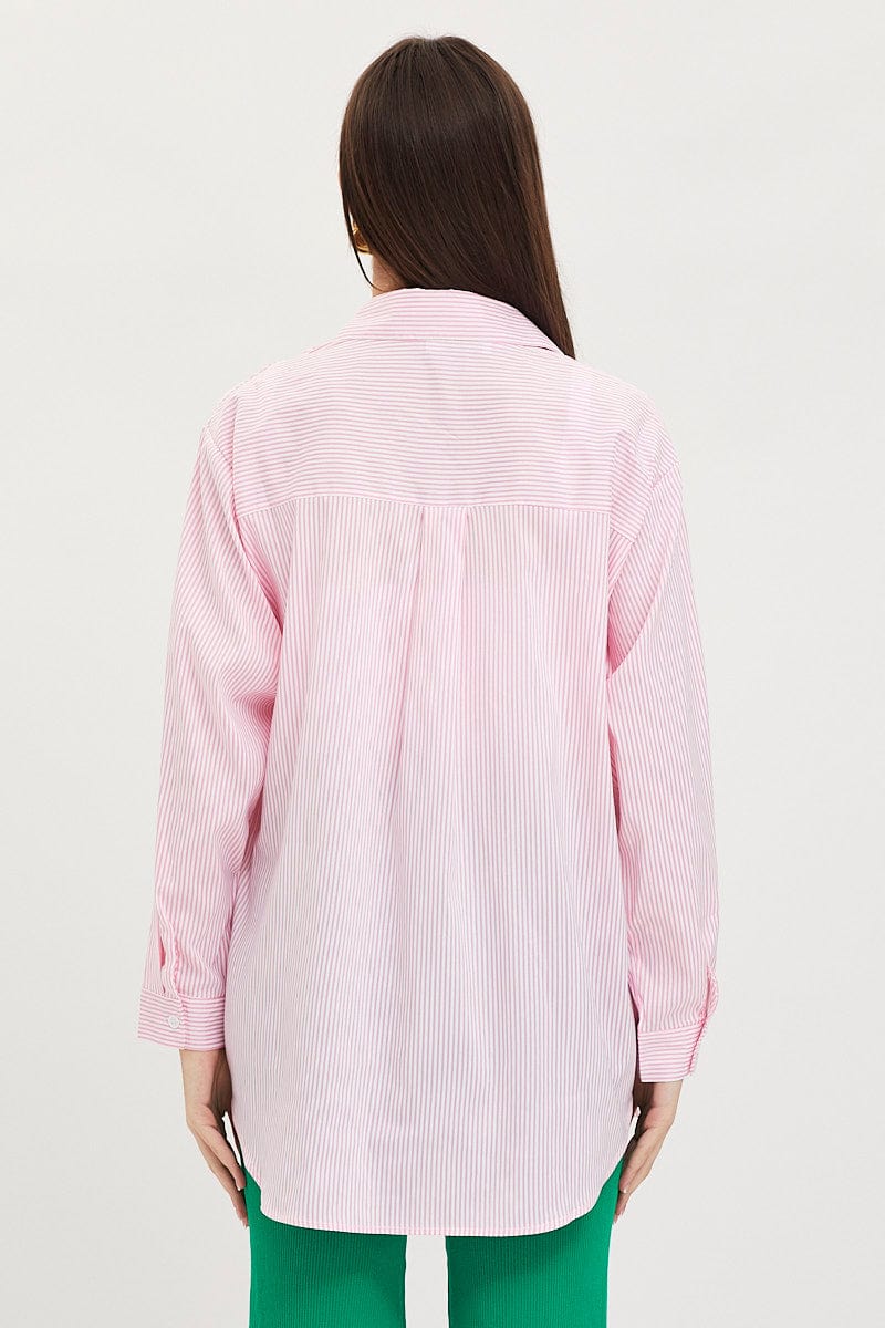 Stripe Oversized Shirts Long Sleeve Collared
