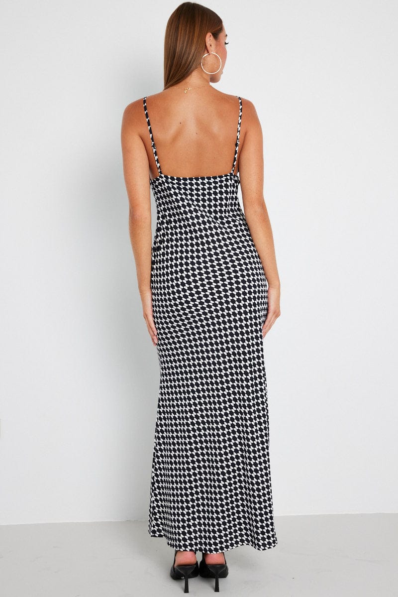 Black Geo Maxi Dress Strappy
