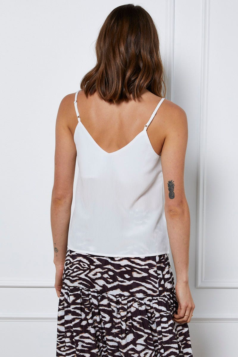 White Singlet Top Sleeveless V-Neck Linen