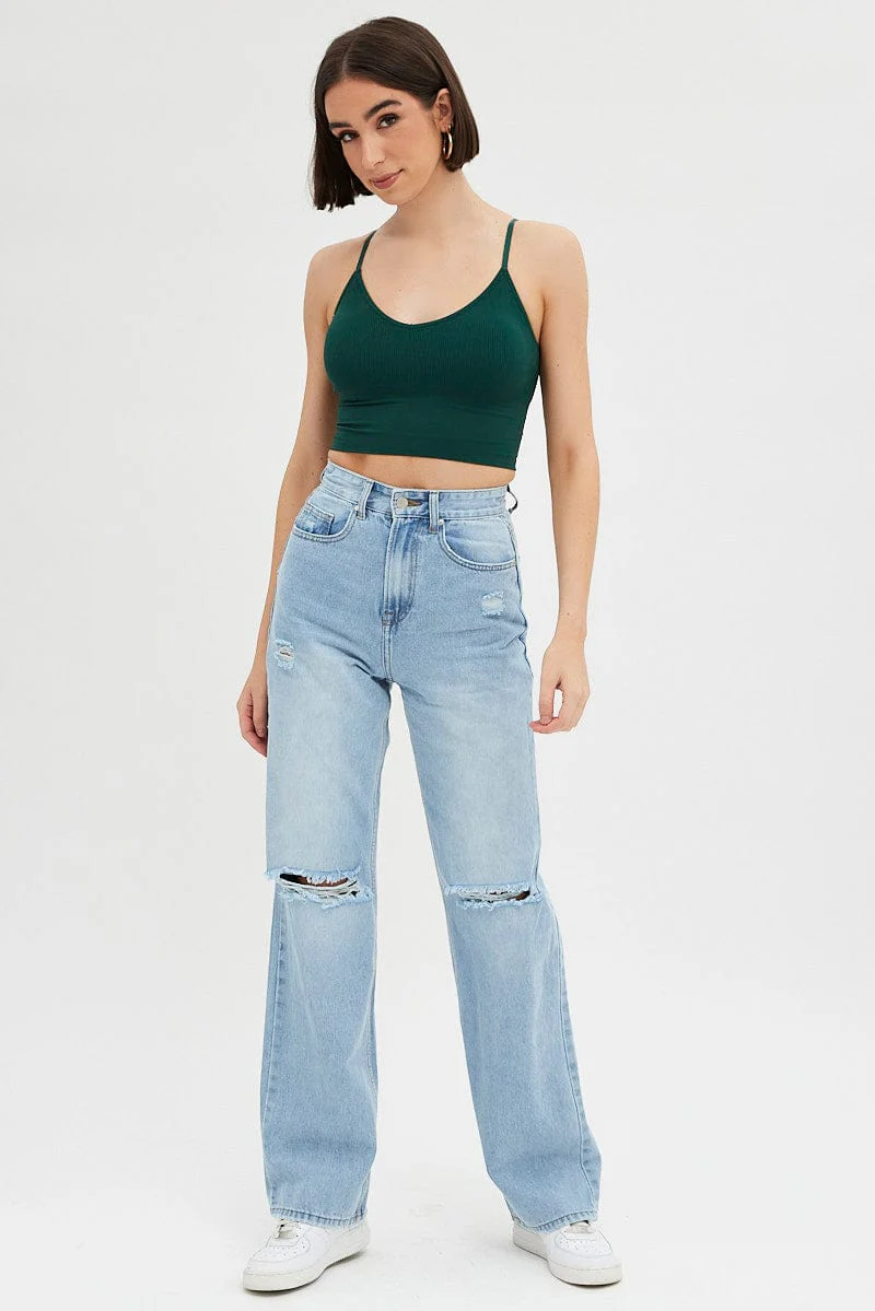Green Crop Singlet Top Seamless