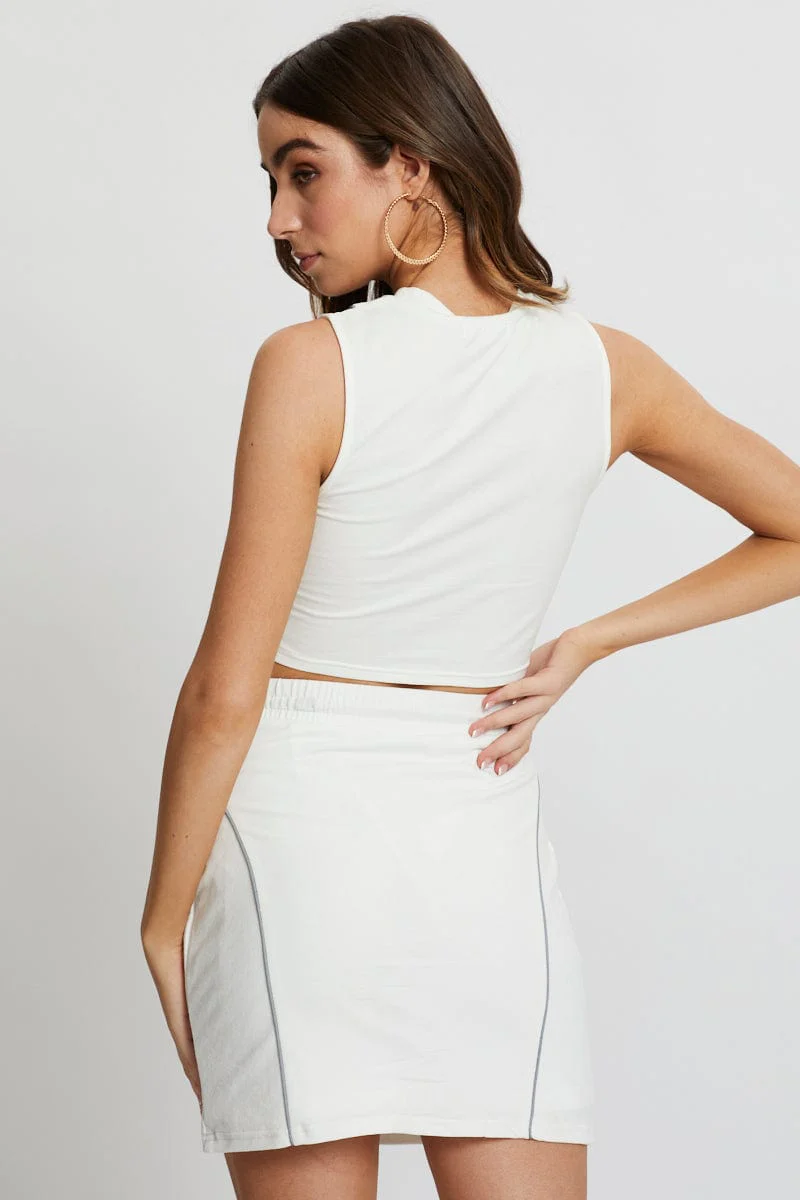 White Reflective Piping Mini Skirt