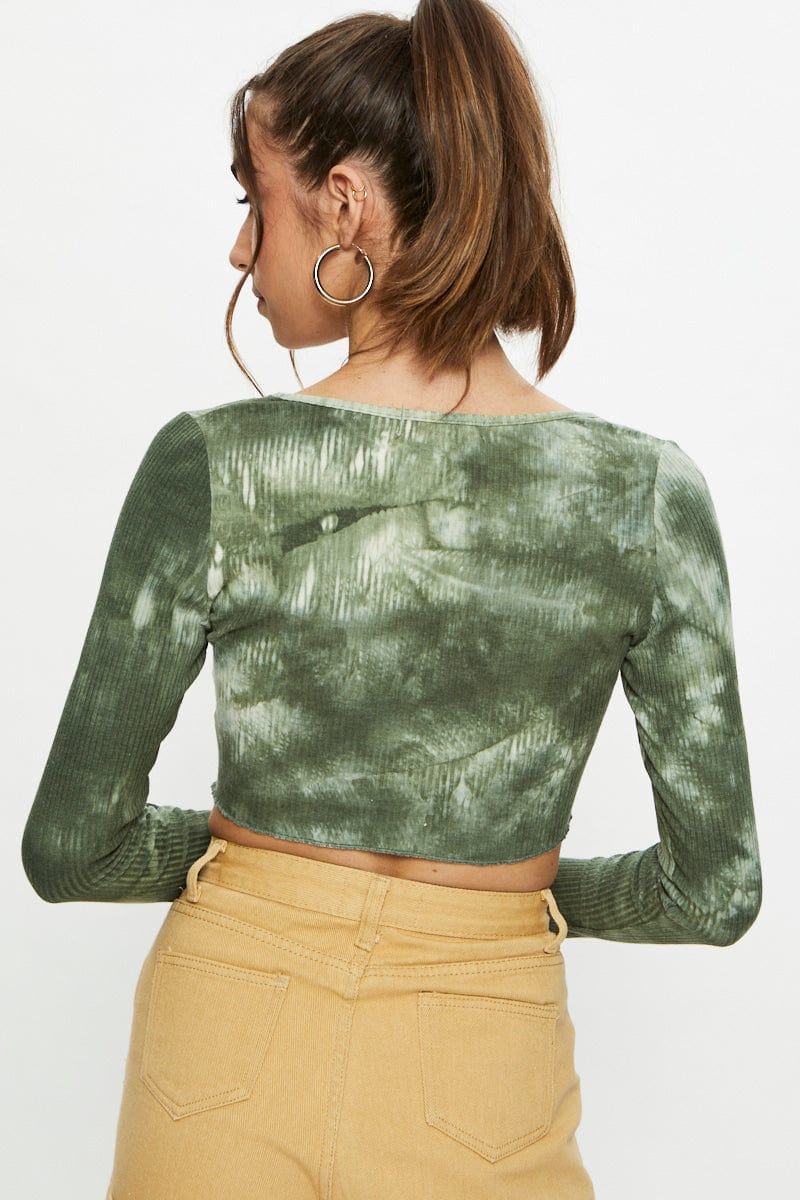 Print Tie Dye Button Front Top