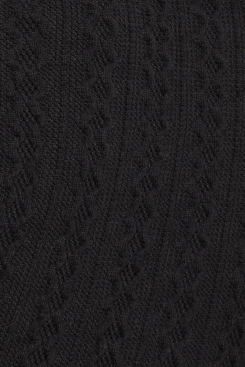 Black Button Front Polo Top