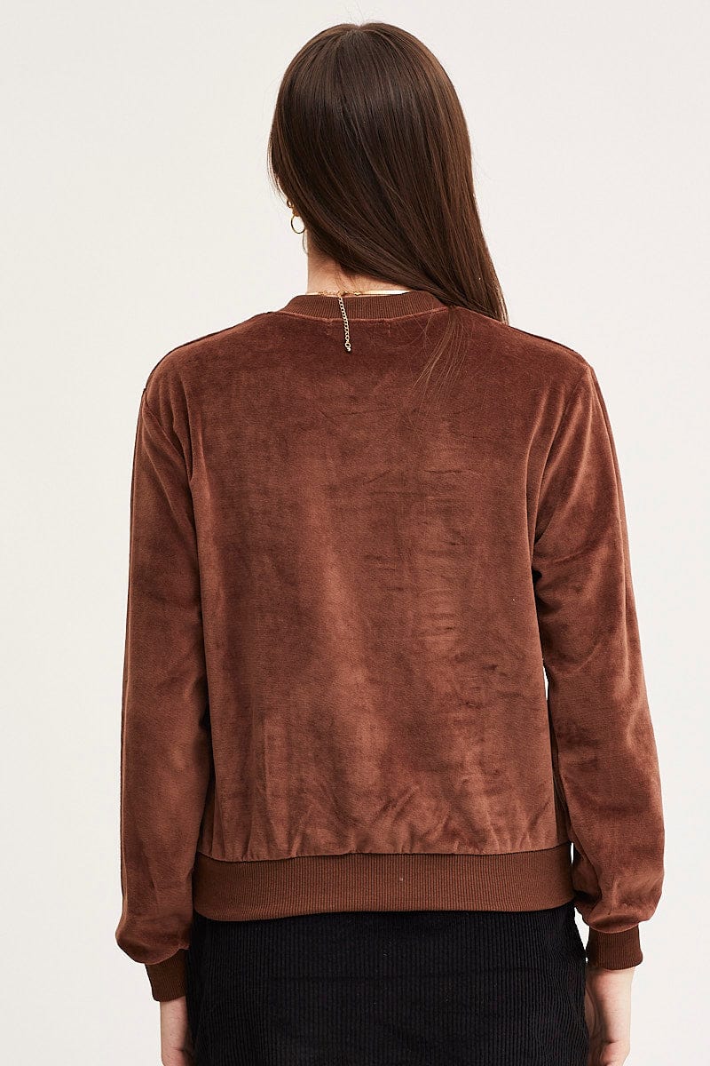 Brown Sweater Long Sleeve Velvet